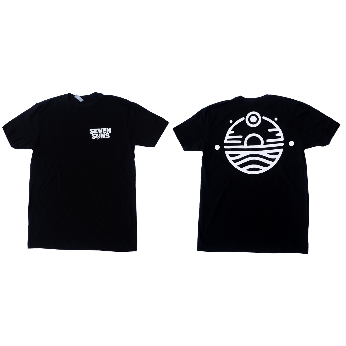 Classic White Seven Suns Logo on Black T-shirt