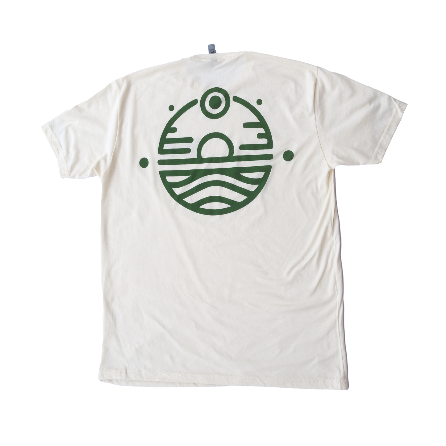 Green Seven Suns Logo on Sand colored shirt